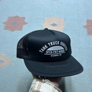 Vintage trucker hat mesh cap tank truck service black Michigan 313 adjustable